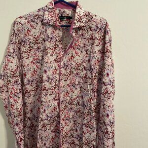 Stone Rose Italian Men Designer Long Sleeve Button Up Floral Dress Shirt Sz 3/M